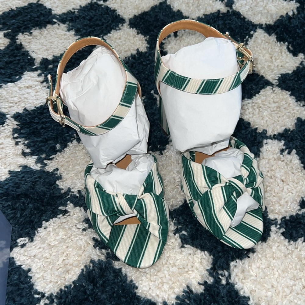 Sezane Editions Green and White Carmela Heels Heeled Sandals - Picture 5 of 10